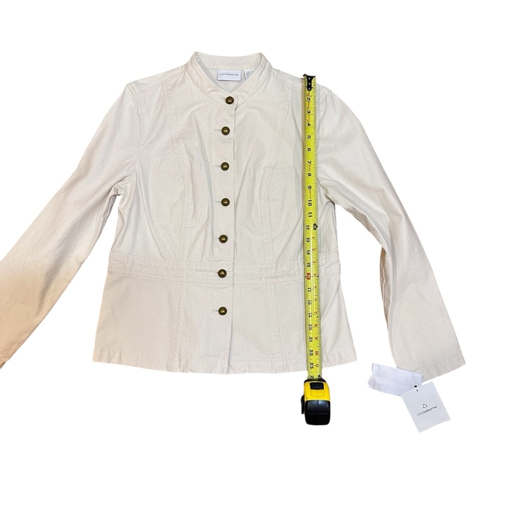 Liz Claiborne Ladies Denim Jacket with metal brass buttons Ivory Size Large NEW - Picture 8 of 9